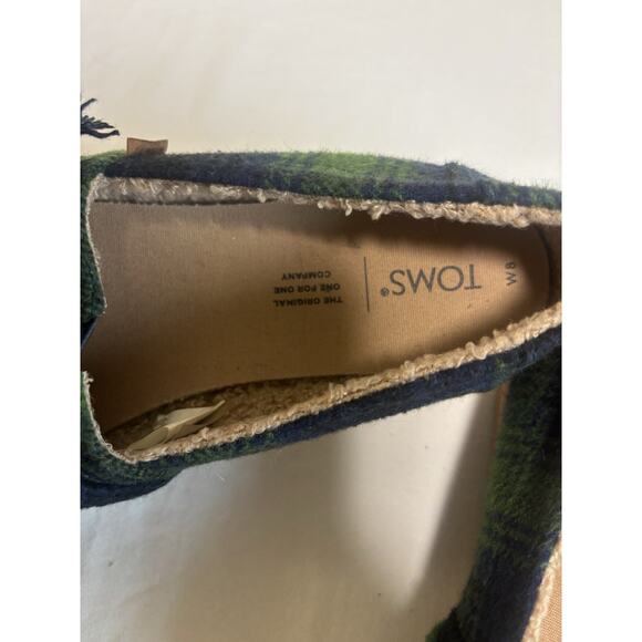 TOMS Alpargata Leather Wrap Slip On Shoes Size 8 Galapagos Green Plaid Bow - Picture 4 of 6